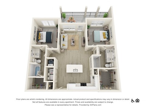 Floor plan for 2 beds, 2 baths, 1068 sqft